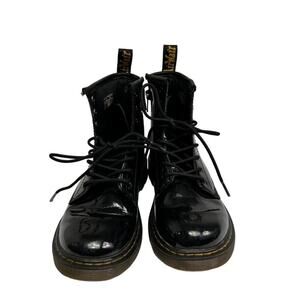 Dr. Martens Boots Girls 3 Black Patent Leather Lace Up Side Zip